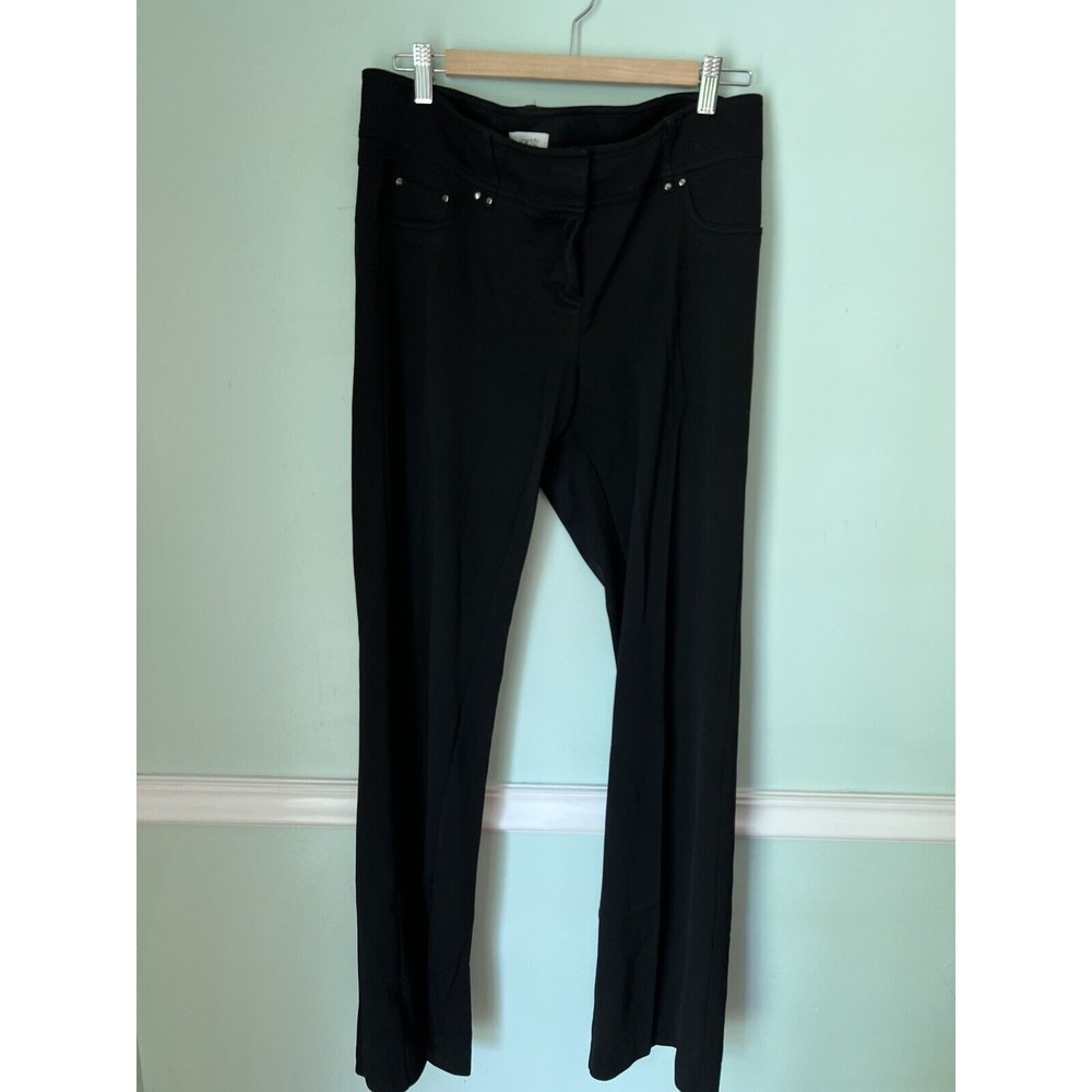 Cache Dress Pants Trousers Size 12 Black Flare Bottom Silver‎ Hardware